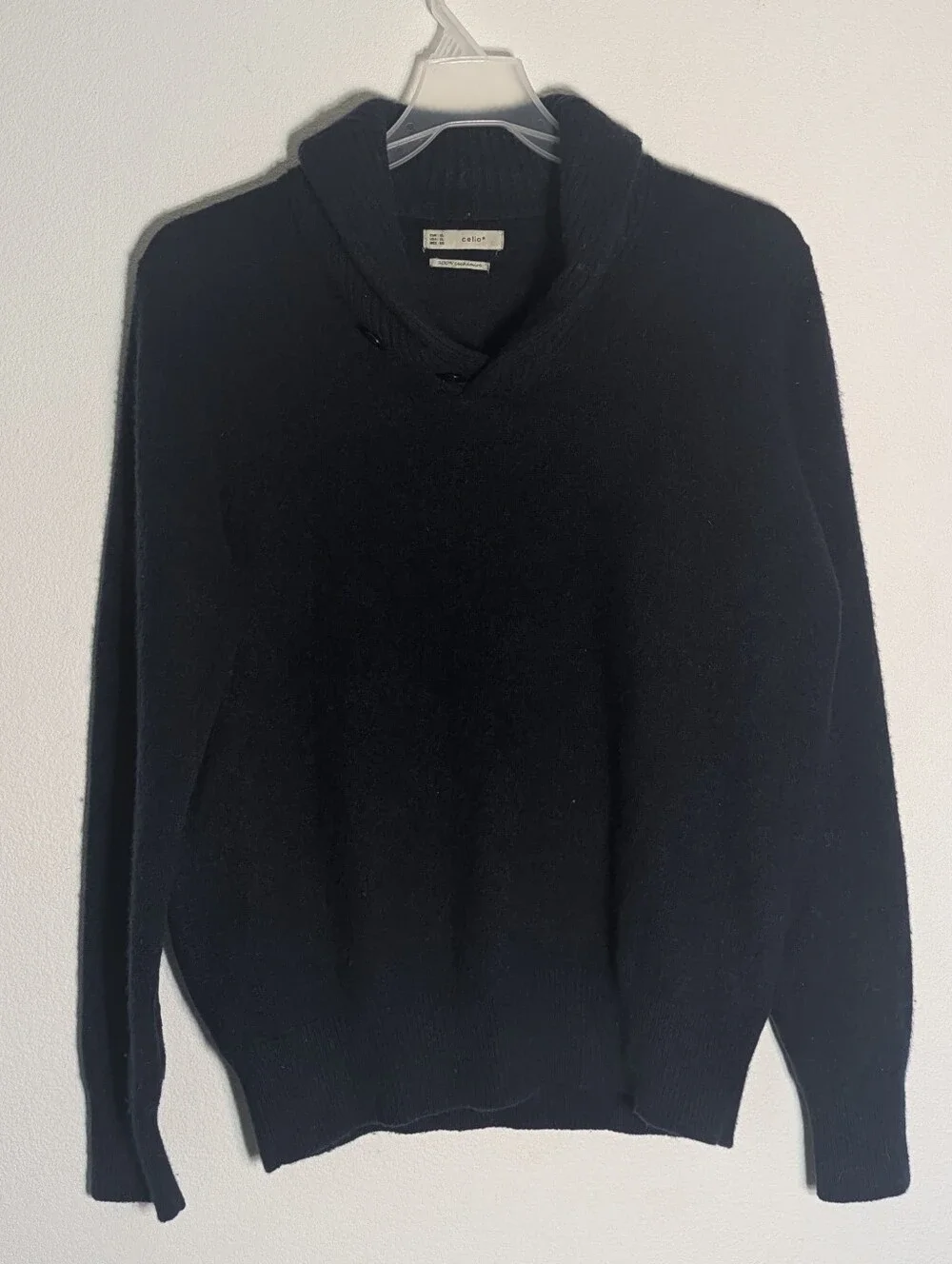 Celio Mens 100% Cashmere Sweater Shawl Neck Quiet Luxury Rogers Cosby Navy XL